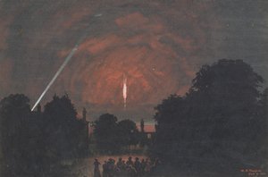 De Zeppelin die viel bij Cuffley, 1916 door William Stephen Tomkin